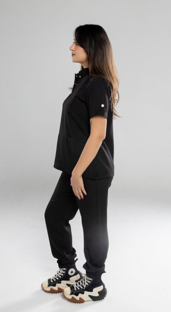 Half collar Scrub With button - Black - Image 6