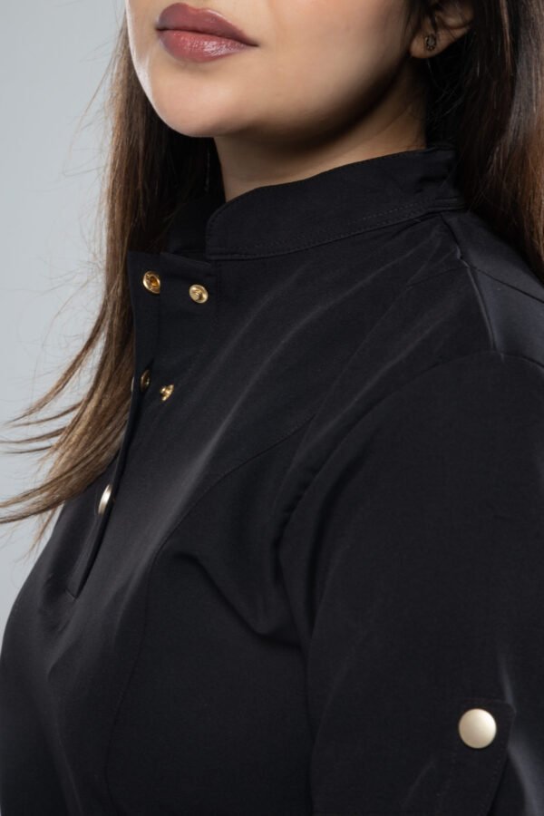 Half collar Scrub With button - Black - Image 2