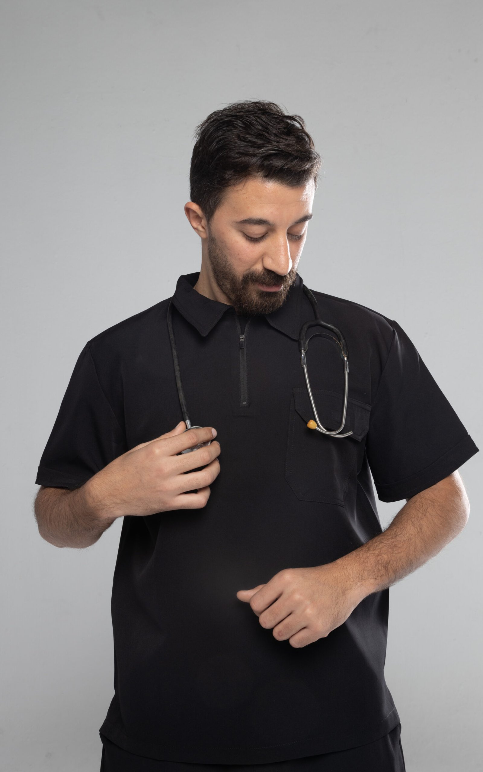 Zipper polo Scrub- Black