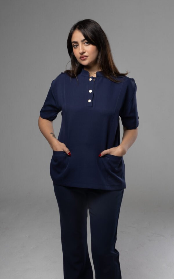 Half collar Scrub With button - Navy - Image 4