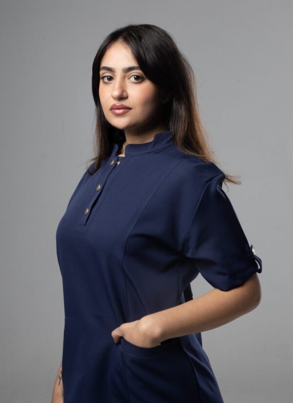 Half collar Scrub With button - Navy