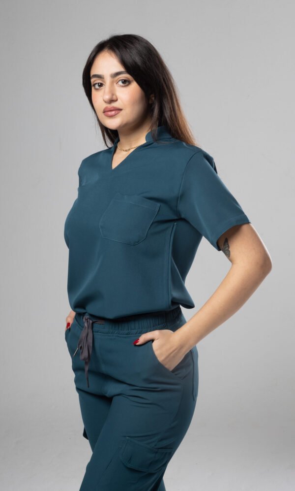 V neck Half collar Scrub - dark teal - Image 2