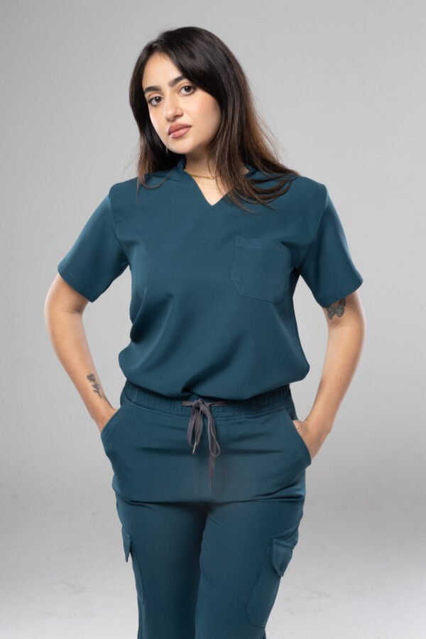 V neck Half collar Scrub - dark teal - Image 3