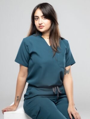 V neck Half collar Scrub - Royal blue