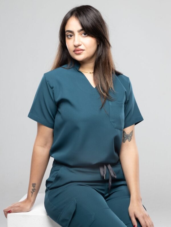 V neck Half collar Scrub - Royal blue