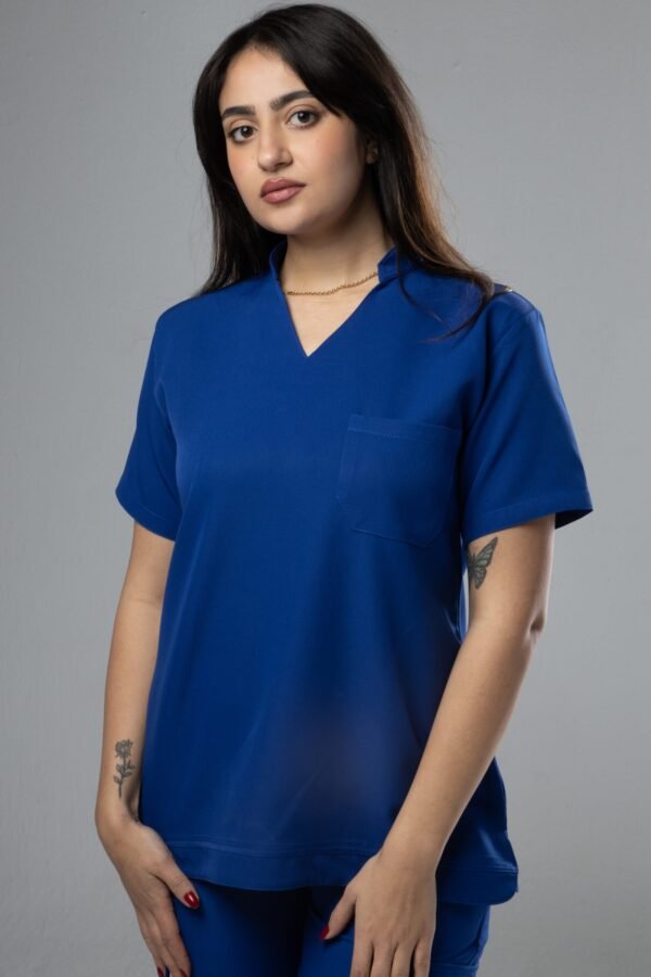 V neck Half collar Scrub - Royal blue
